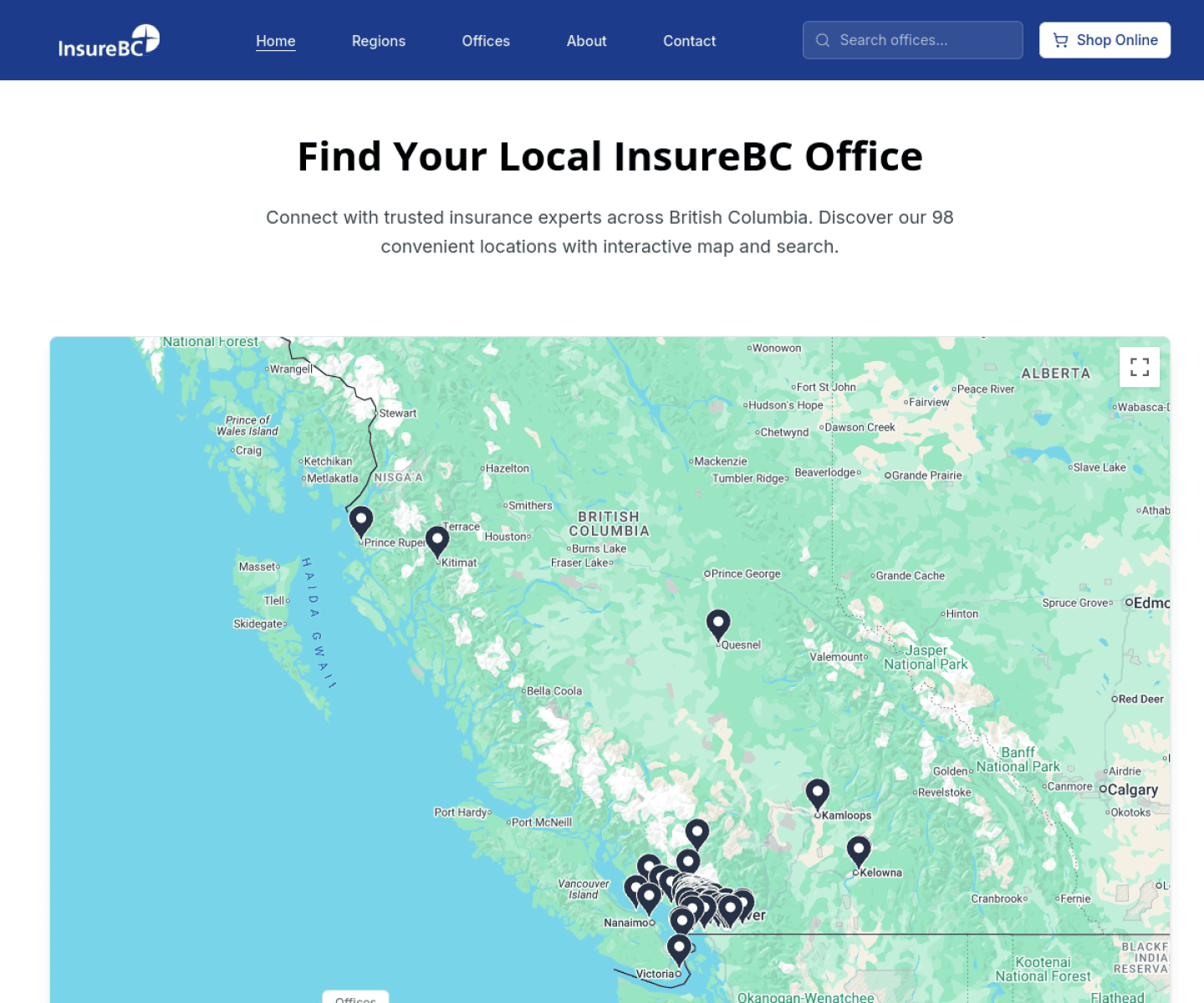 InsureBC: A Custom Office-Finder Web App + Admin Dashboard for 100+ Offices